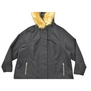 Torrid Black Coat Faux Fur Trim Hood Zip Snap Pockets Lined 11080501 Women Sz 4